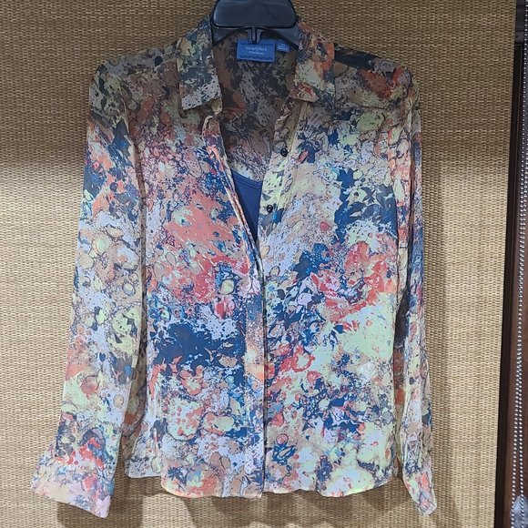 Simply Vera Multi Color Button Down W/Cami - Picture 1 of 2